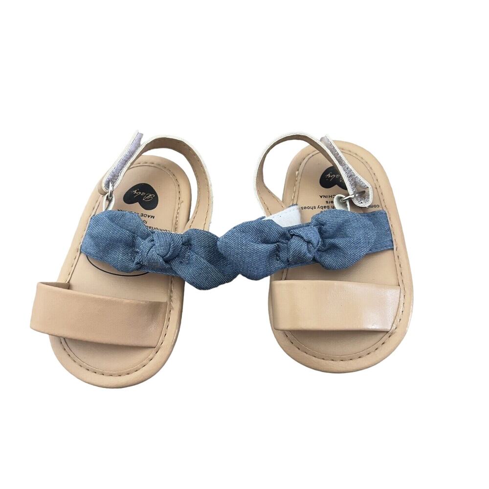 Myggpp Baby Girl 0-6 Months Chambray Bowknot Open-Toe Non-Slip Sandals